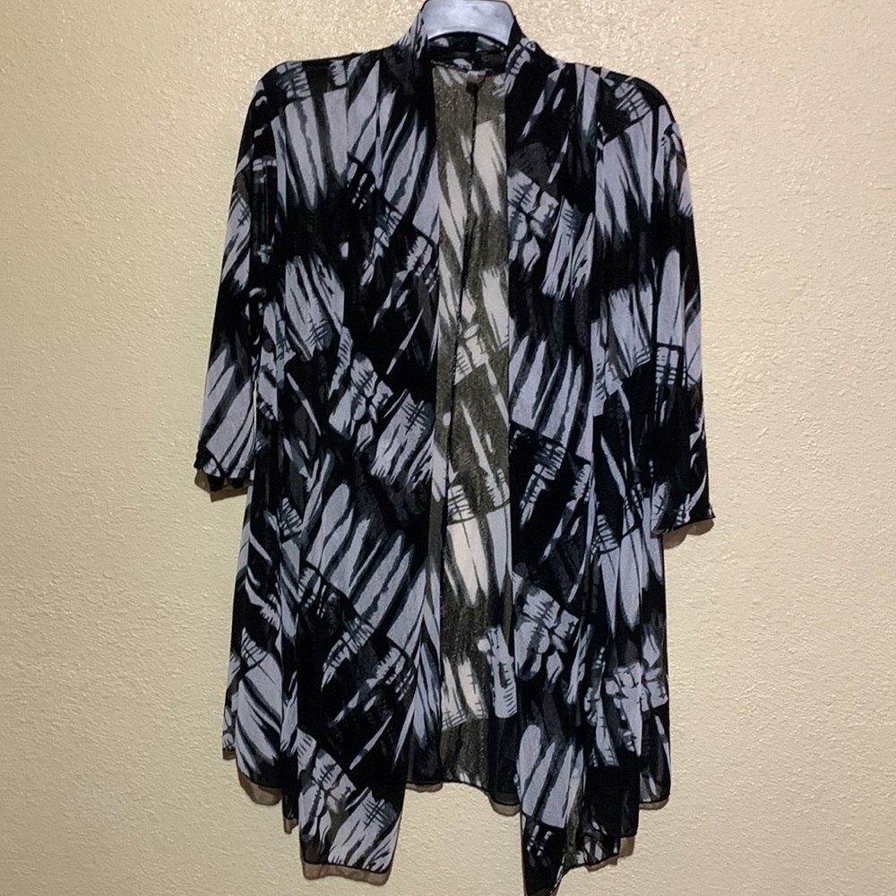 Mirror Image  Cardigan Top Open Front White Black 3X Stretchy Swimsuit Cover
